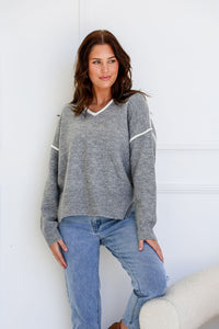 Havana Contrast Knit Jumper ~ Grey