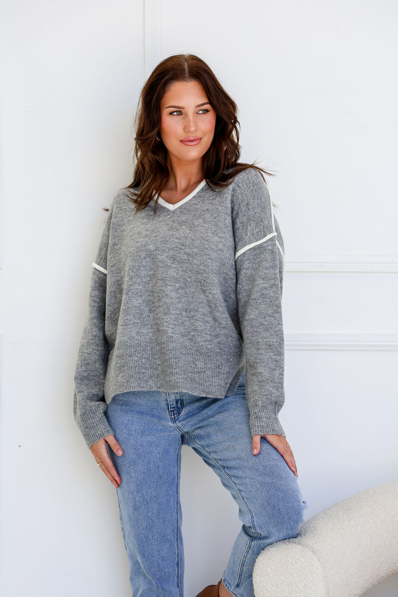 Havana Contrast Knit Jumper Grey