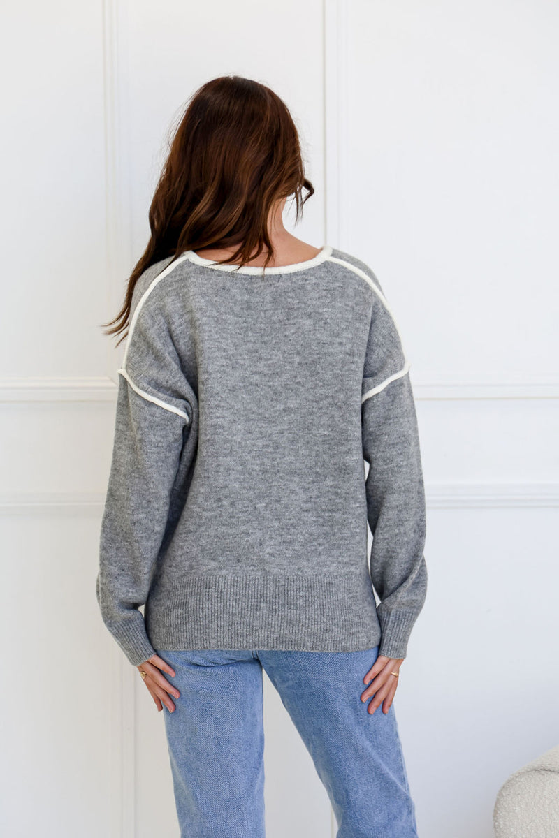 Havana Contrast Knit Jumper Grey
