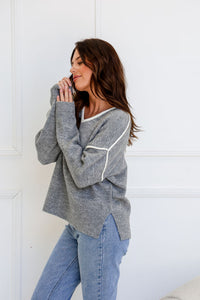 Havana Contrast Knit Jumper ~ Grey