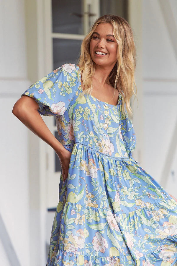 Rosella Midi Dress Blue Dusk print