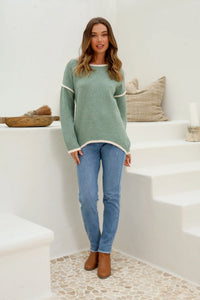 Havana Contrast Knit Jumper Sage