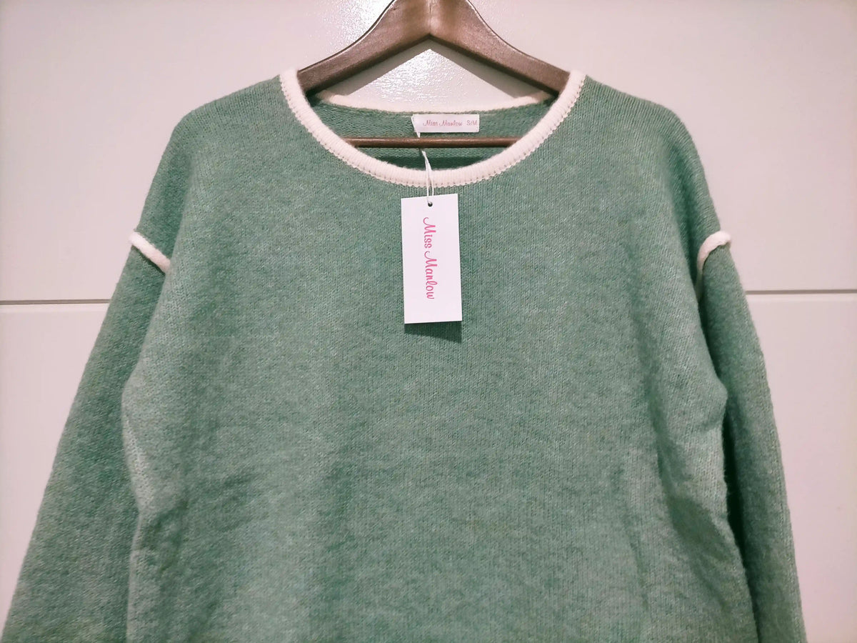 Havana Contrast Knit Jumper Sage