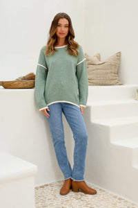 Havana Contrast Knit Jumper Sage