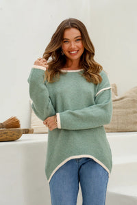 Havana Contrast Knit Jumper Sage