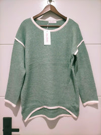 Havana Contrast Knit Jumper Sage