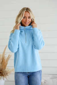 Henderson Zip Neck Knit Jumper Baby Blue
