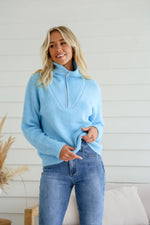 Henderson Zip Neck Knit Jumper Baby Blue