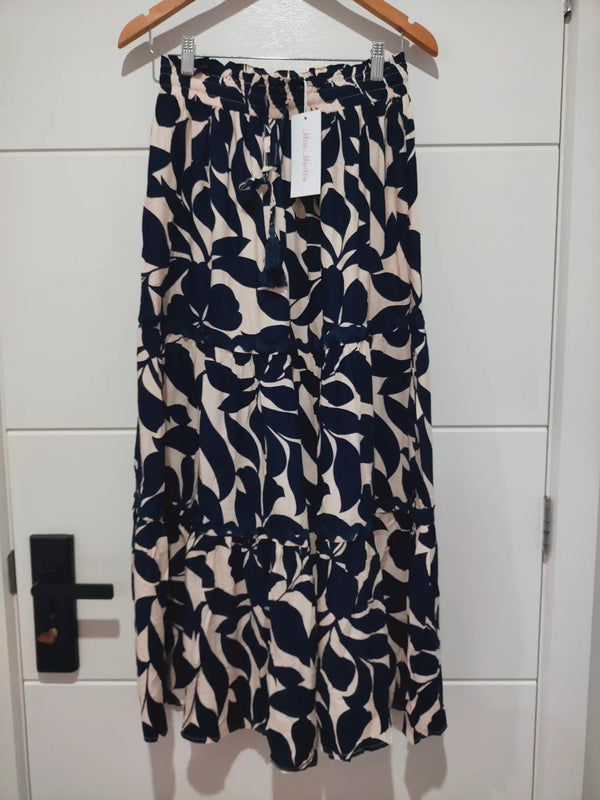 Hollywood Maxi Skirt Navy Vine print