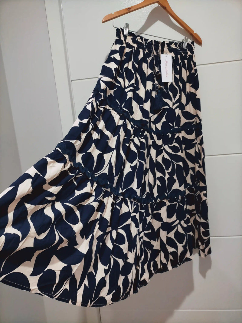 Hollywood Maxi Skirt Navy Vine print