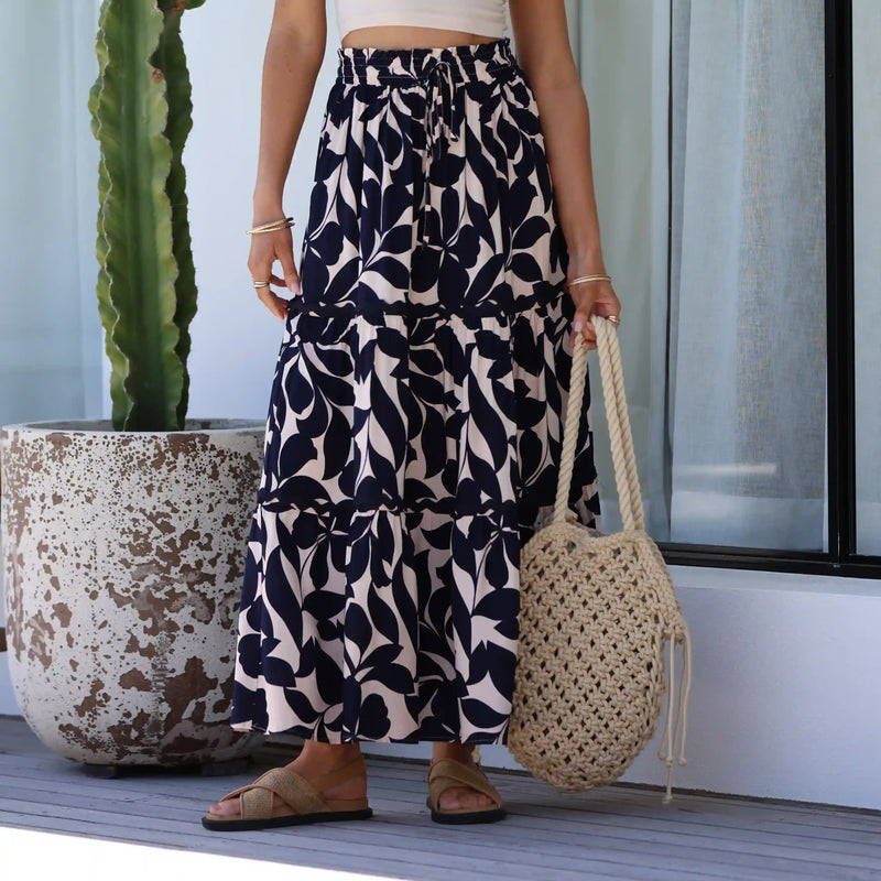 Hollywood Maxi Skirt Navy Vine print