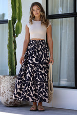 Hollywood Maxi Skirt Navy Vine print