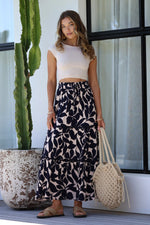 Hollywood Maxi Skirt Navy Vine print