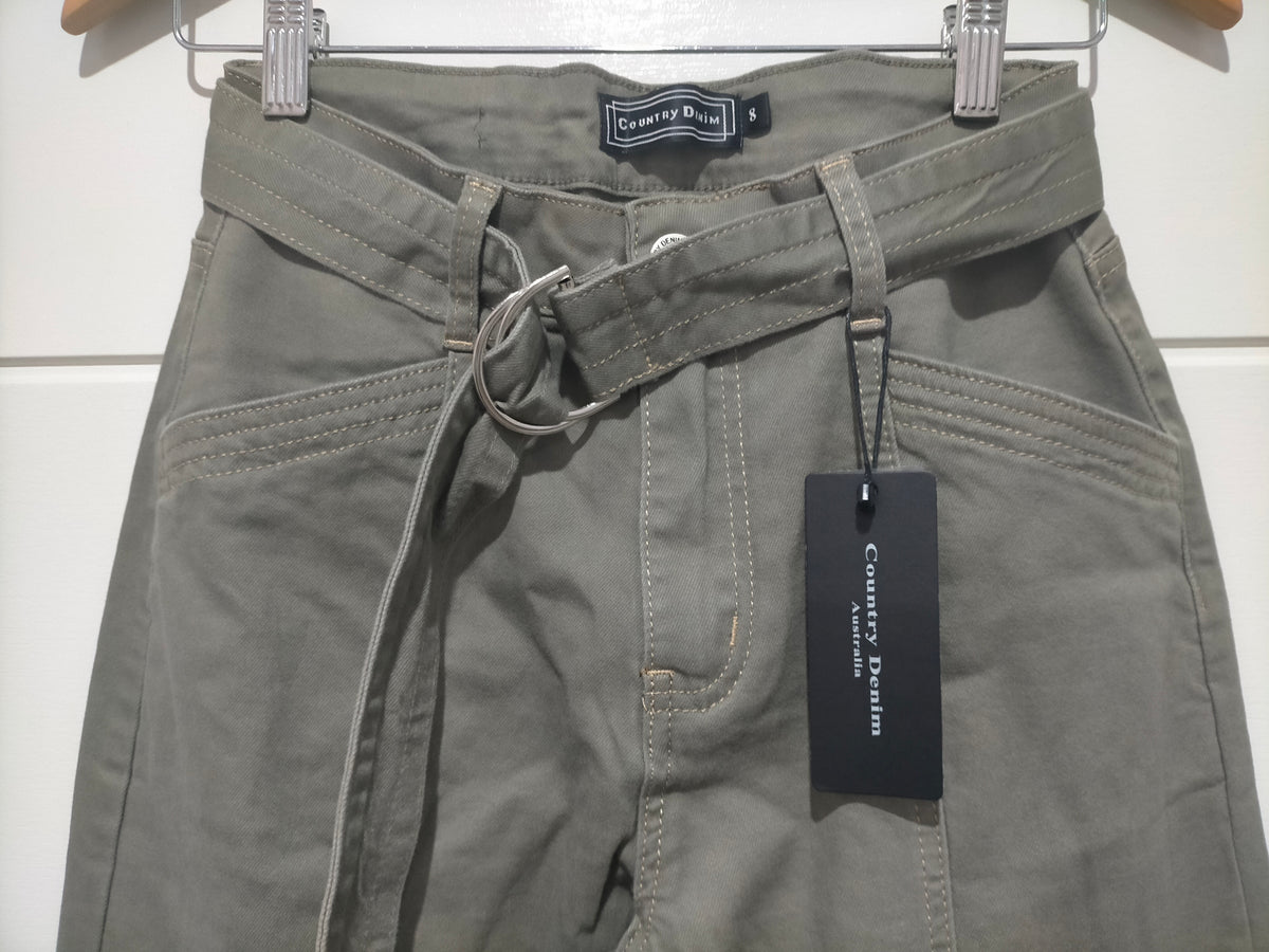 Indiana Stretch Wide Leg Belted Jean ~ Khaki