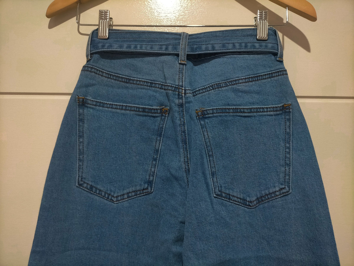 Indiana Stretch Wide Leg Belted Jean ~ Mid Blue