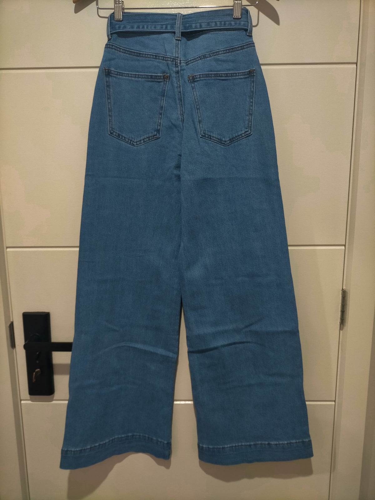 Indiana Stretch Wide Leg Belted Jean ~ Mid Blue