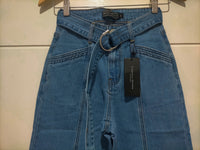 Indiana Stretch Wide Leg Belted Jean ~ Mid Blue