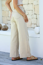 Indiana Stretch Wide Leg Belted Jean - Oatmeal