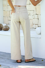 Indiana Stretch Wide Leg Belted Jean - Oatmeal