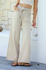 Indiana Stretch Wide Leg Belted Jean - Oatmeal