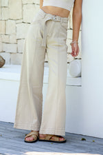Indiana Stretch Wide Leg Belted Jean - Oatmeal