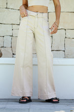 Indiana Stretch Wide Leg Belted Jean - Oatmeal