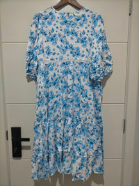 Jaase Monday Midi Dress blue prairie print – flat lay full back view