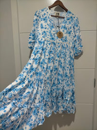 Jaase Monday Midi Dress blue prairie print – flat lay front full length alternate