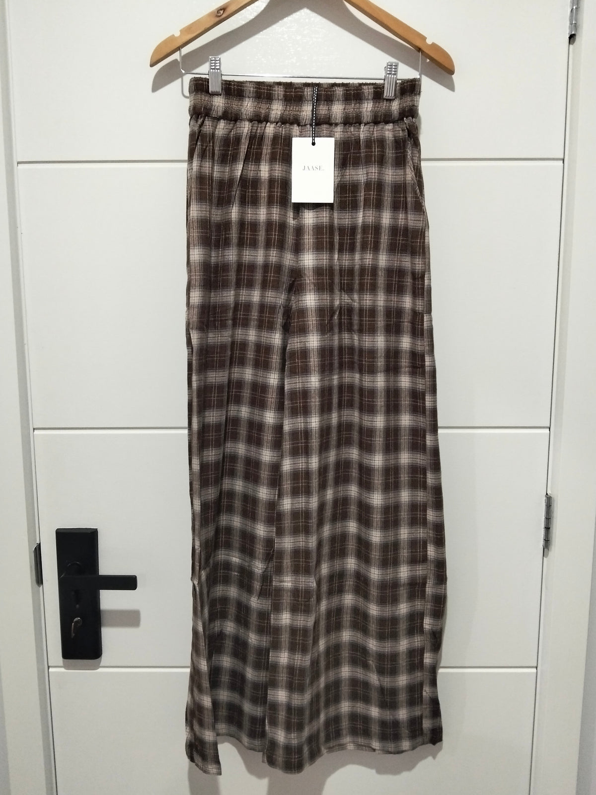 Jaase Stevie Austin Flannel Pants chocolate by Jaase – flatlay shot showing full length view of front of pants