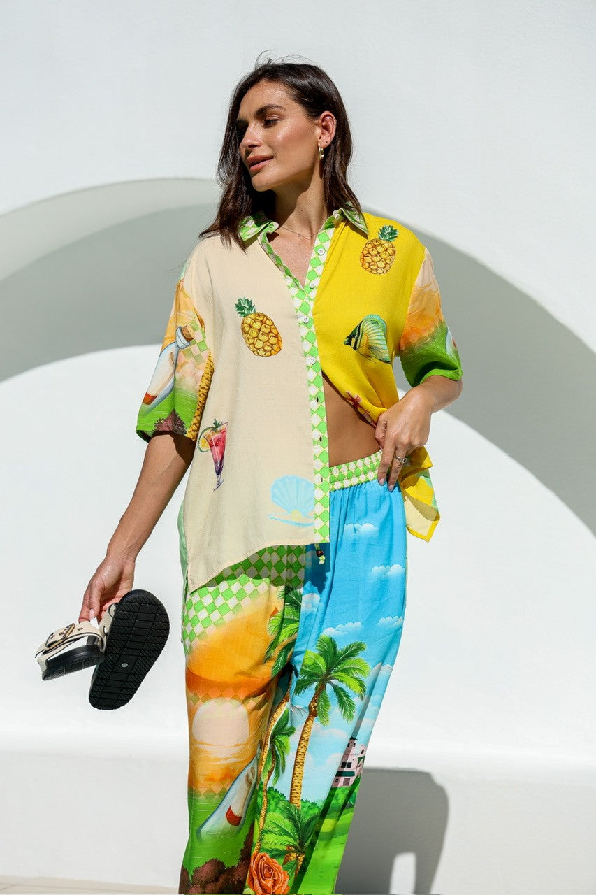 Barcelona Pant and Shirt Set ~ Paradiso Island print