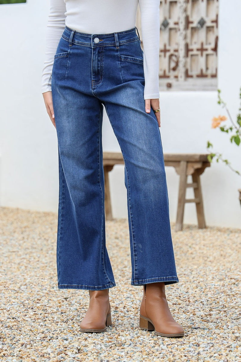 J-Lo Wide Leg Crop Jeans - Dark Blue