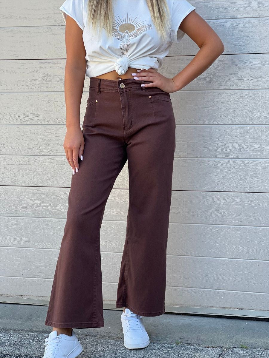 J-Lo Wide Leg Crop Jeans ~ Chocolate