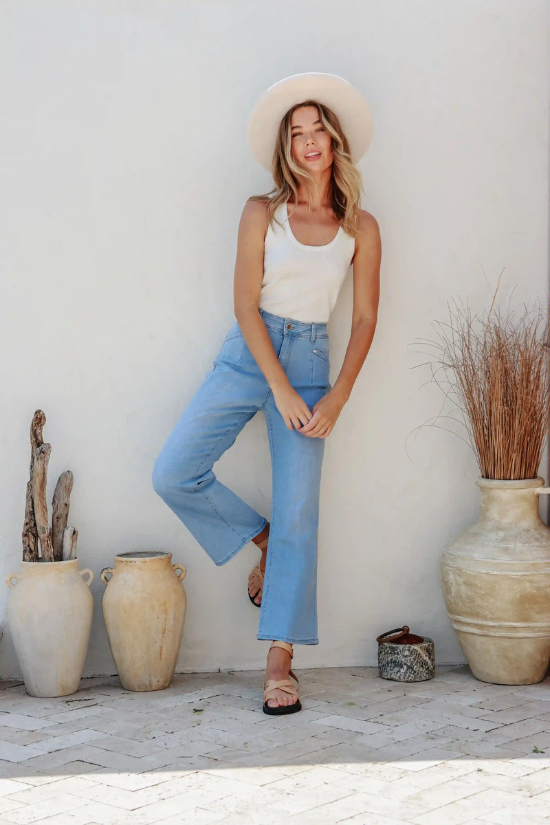 J-Lo Wide Leg Crop Jeans - Light Blue