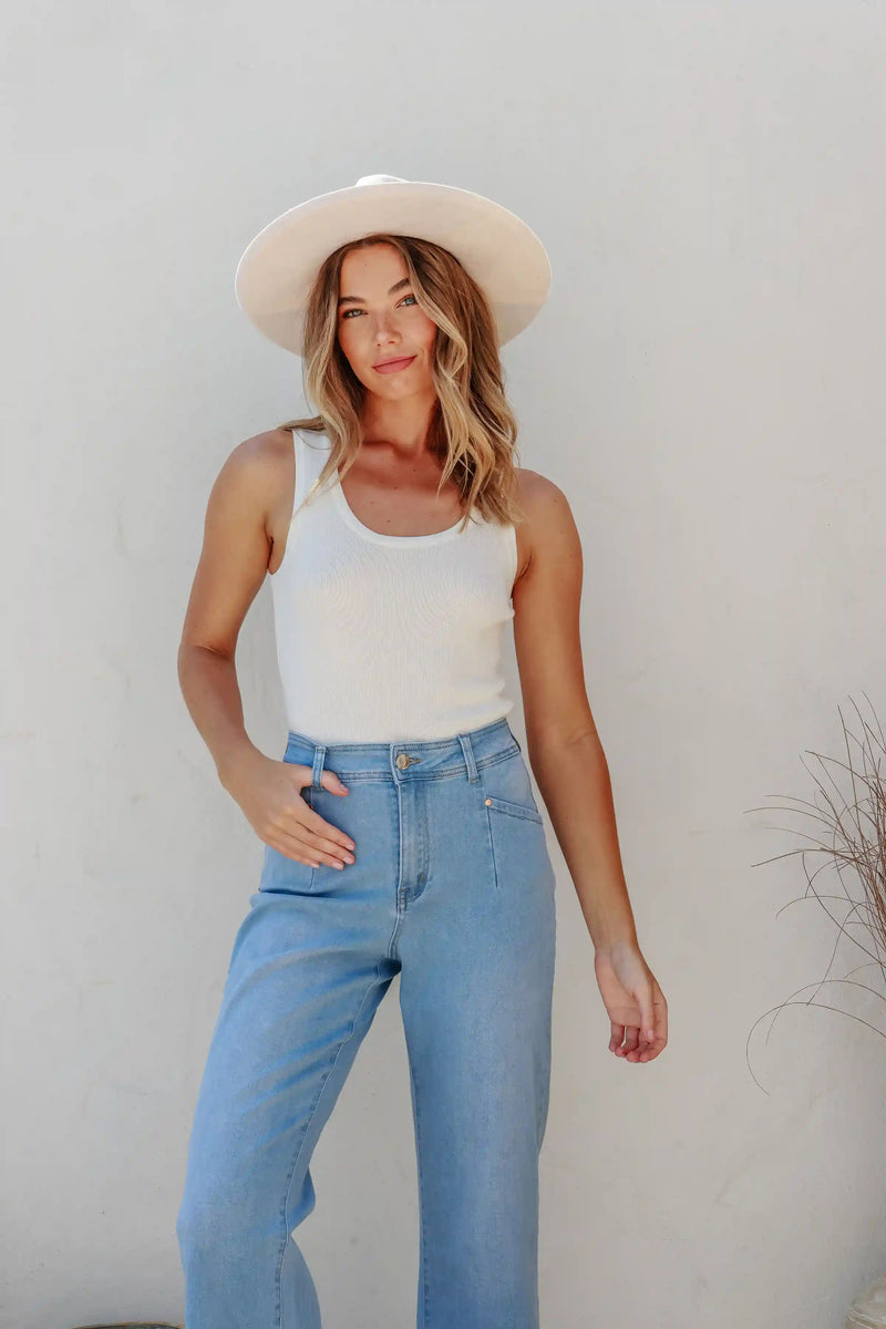 J-Lo Wide Leg Crop Jeans - Light Blue