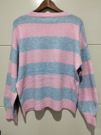 Brady Bunch Stripe Knit blue pink – flat lay back view