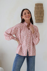 Aperol Blouse ~ Vine Blush and White