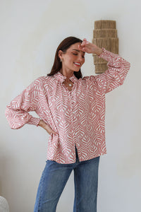 Aperol Blouse ~ Vine Blush and White
