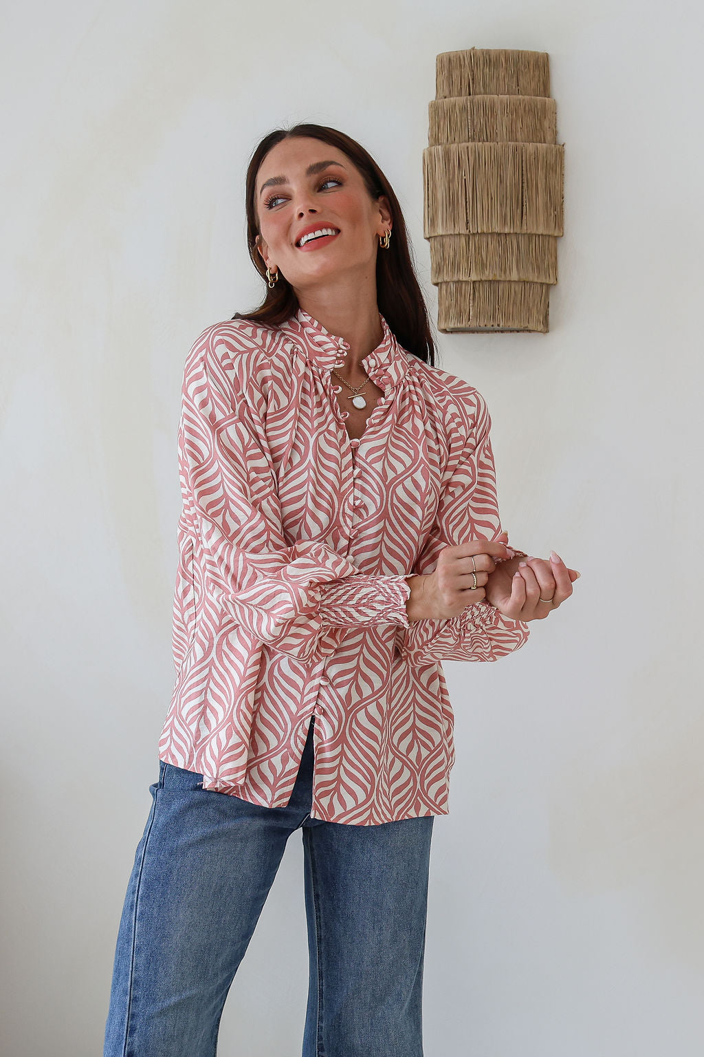 Aperol Blouse ~ Vine Blush and White