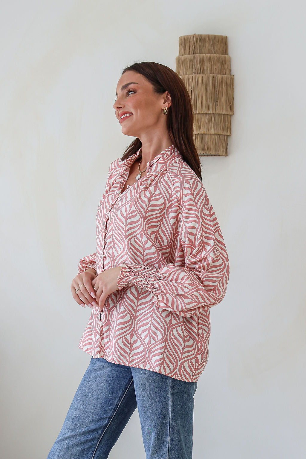 Aperol Blouse ~ Vine Blush and White