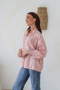 Aperol Blouse ~ Vine Blush and White