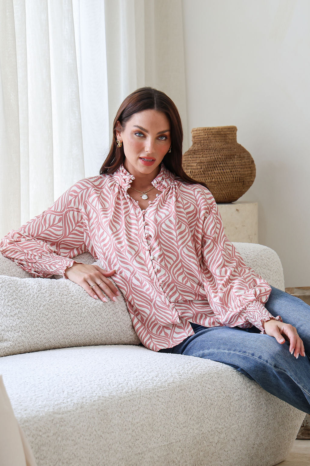 Aperol Blouse ~ Vine Blush and White