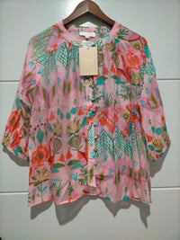 Malta Blouse Top ~ Pink Garden print