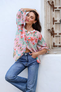 Malta Blouse Top ~ Pink Garden print