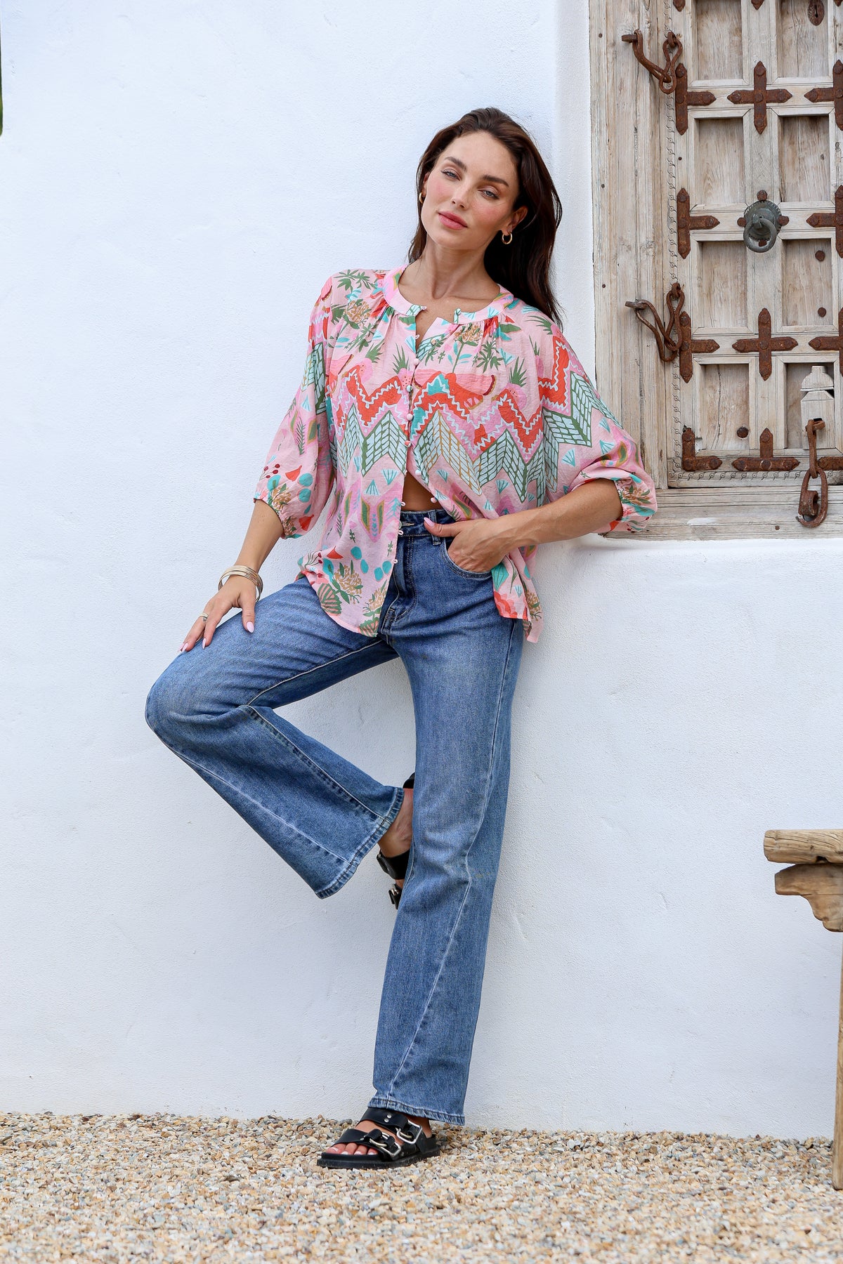 Malta Blouse Top ~ Pink Garden print