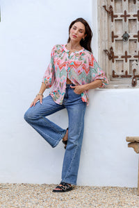 Malta Blouse Top ~ Pink Garden print