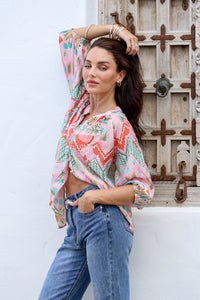 Malta Blouse Top ~ Pink Garden print