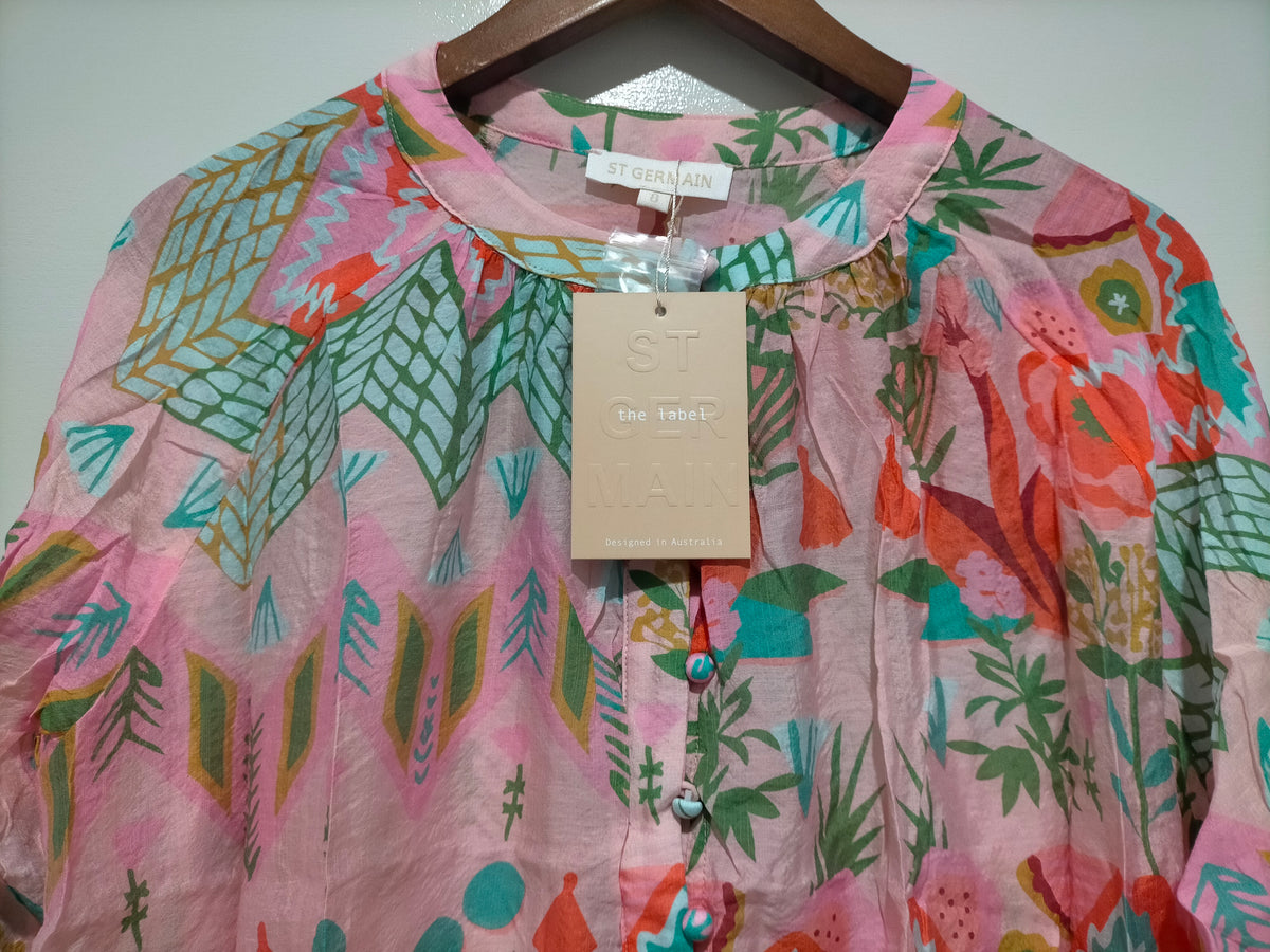 Malta Blouse Top ~ Pink Garden print