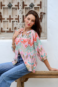 Malta Blouse Top ~ Pink Garden print