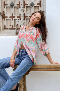 Malta Blouse Top ~ Pink Garden print
