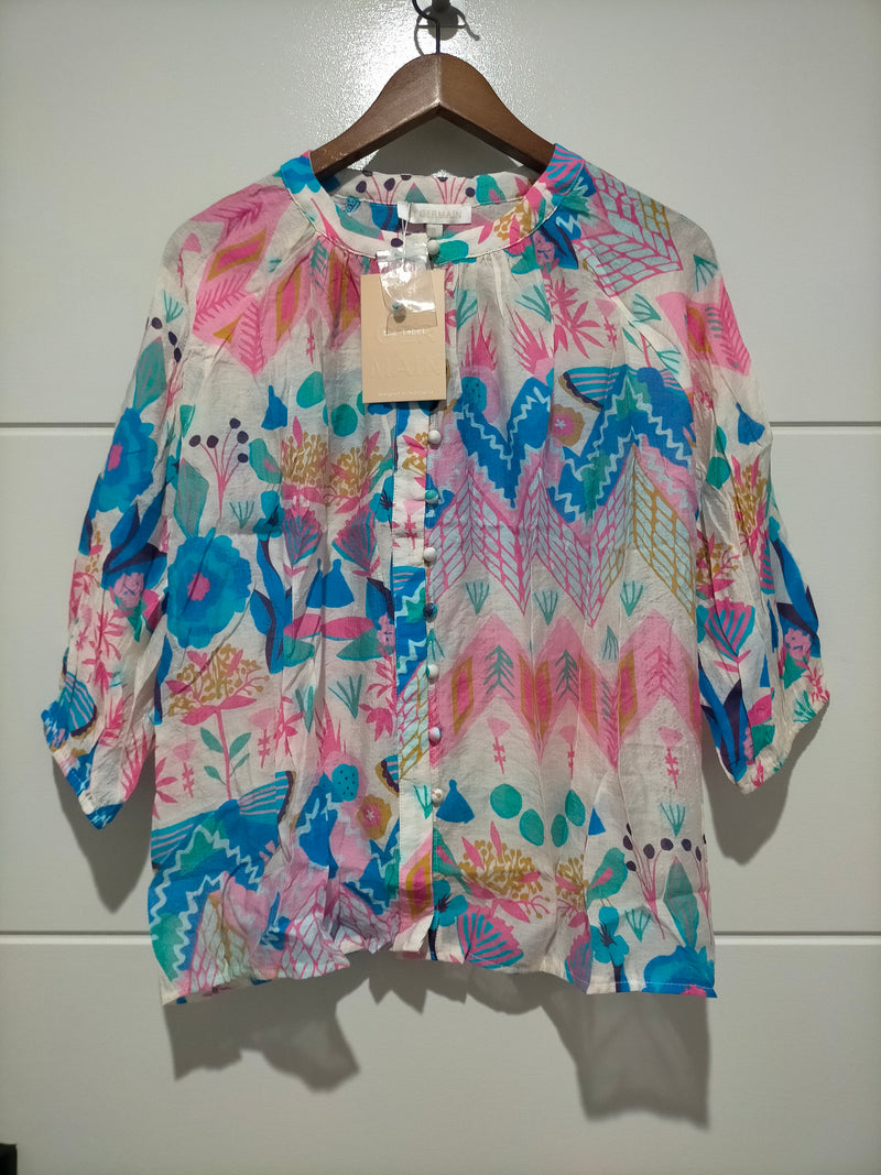 Malta Blouse Top - White Garden print